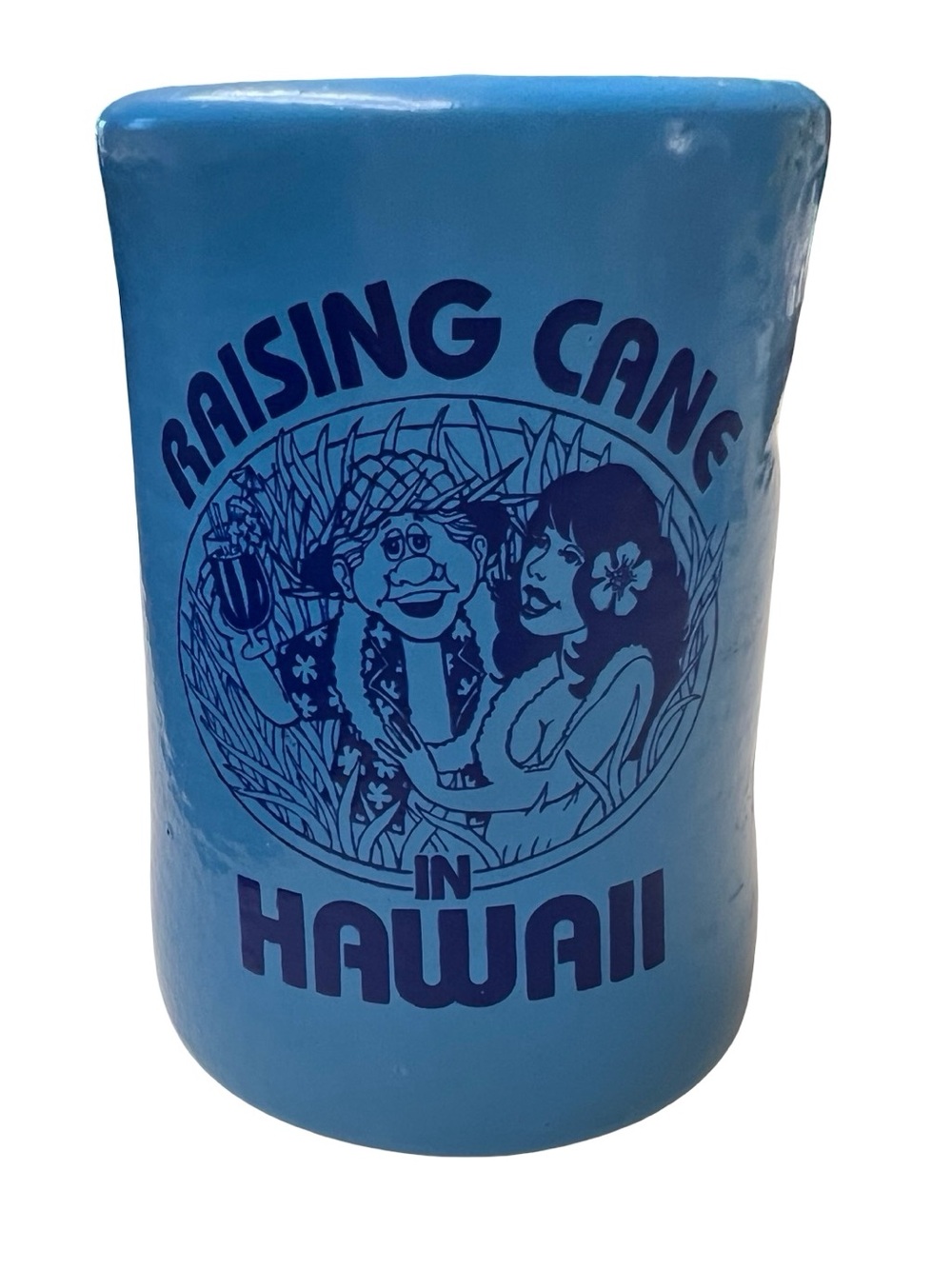 Vintage KOOL KAN 1979 “Raising Cane in Hawaii” Blue Collectible Koozie‎ Kitschy